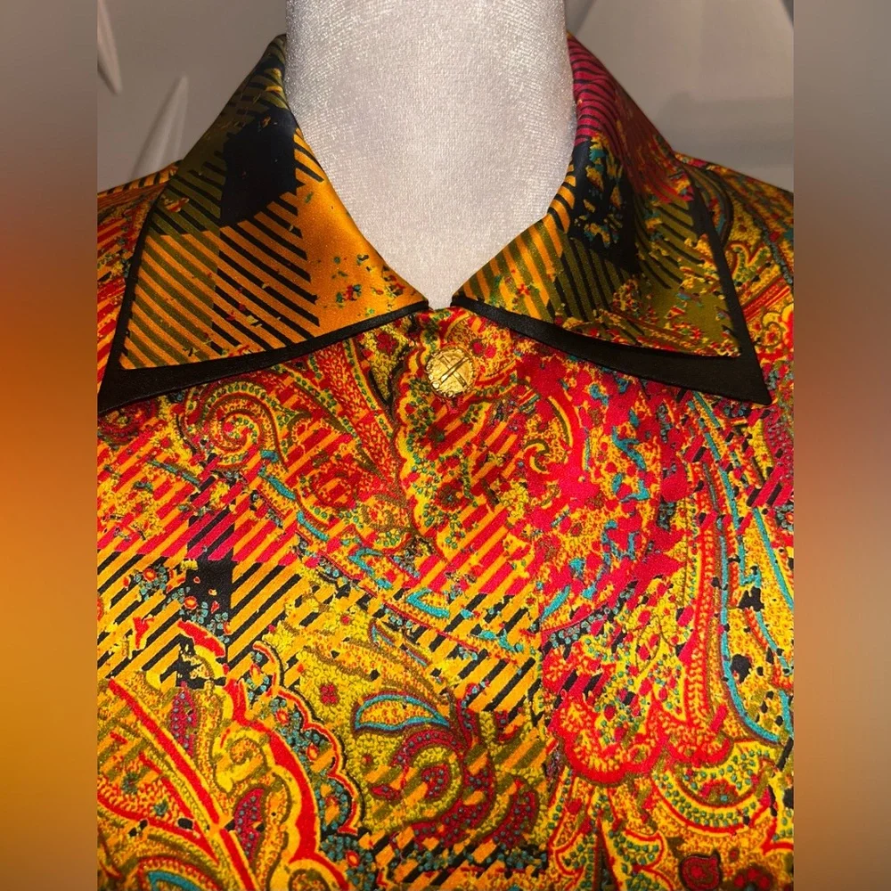 EUC Louis Feraud SZ 4 gold/red/black multicolored silk paisley print blouse - Picture 11 of 12